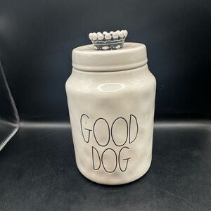 Rae Dunn Artisan Collection Ceramic Dog Treats Canister w/Crown Lid 9-1/2"